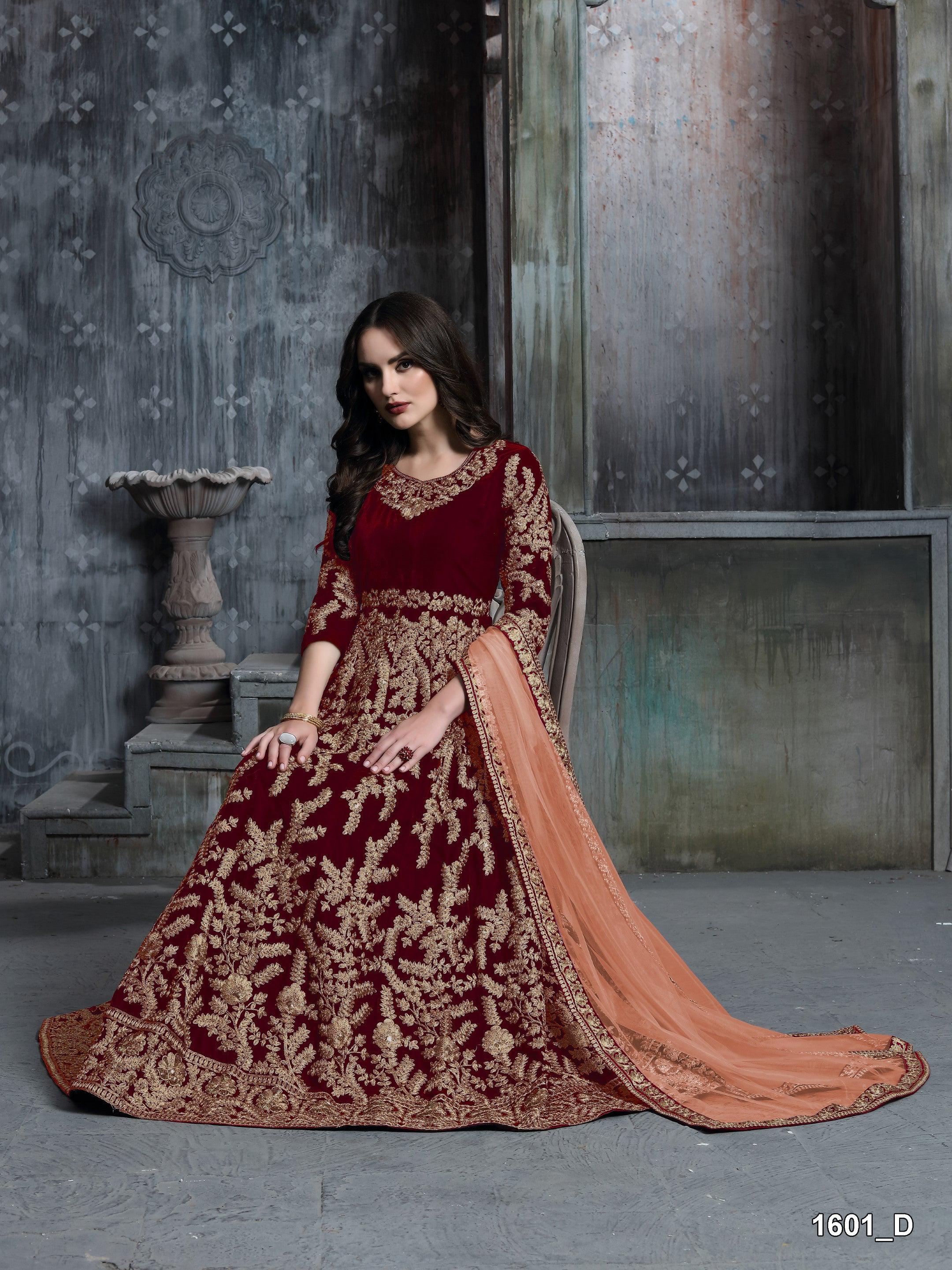 Anaita Maroon Embroidered Velvet Patiala Suit - Distacart