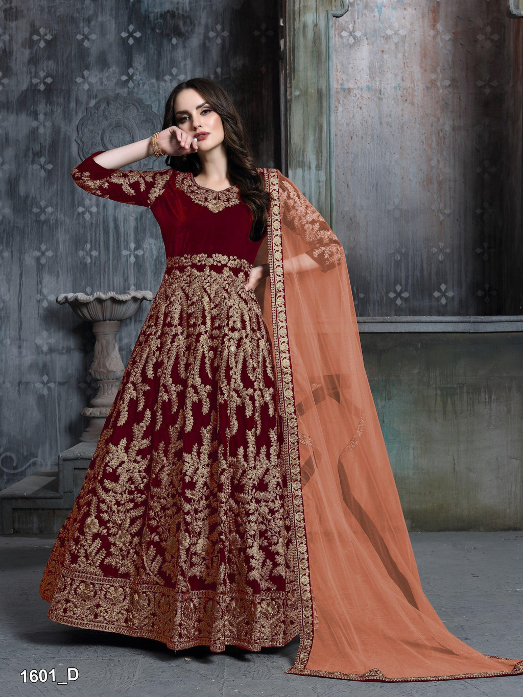 Anaita Maroon Embroidered Velvet Patiala Suit - Distacart