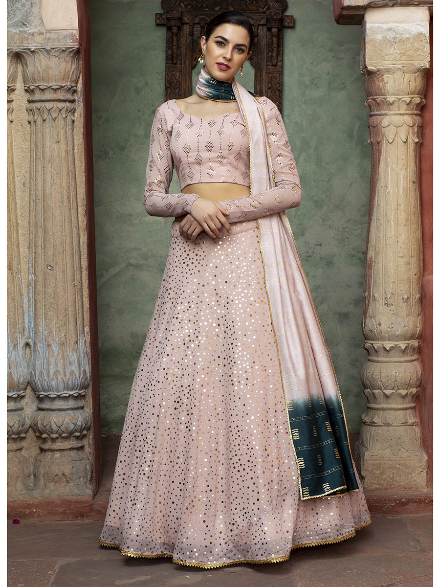 Myra Dusty Pink Georgette Embroidered Designer Lehenga