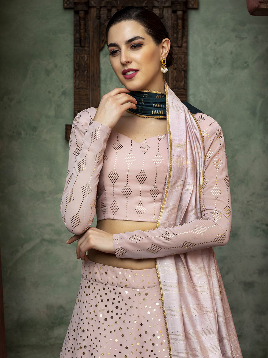 Myra Dusty Pink Georgette Embroidered Designer Lehenga