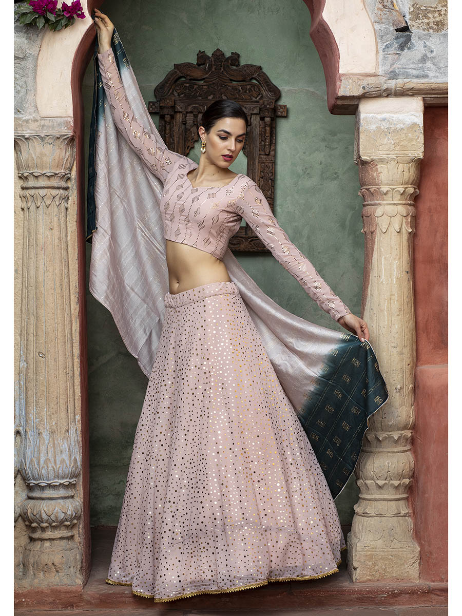 Myra Dusty Pink Georgette Embroidered Designer Lehenga