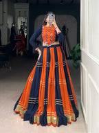 Lorenvalley Fashion Multicolor Pure Rayon Embossed Design With Gotta Patti Lace Touch Up Lehenga Choli