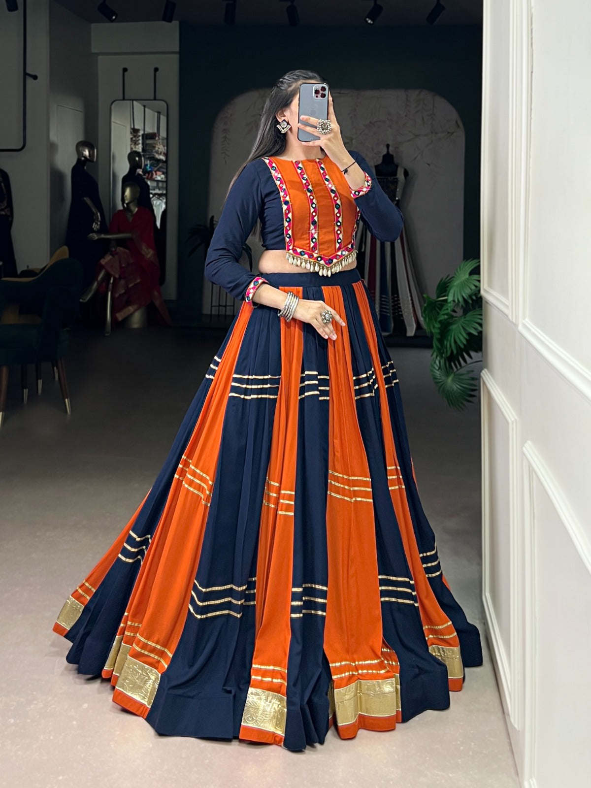 Lorenvalley Fashion Multicolor Pure Rayon Embossed Design With Gotta Patti Lace Touch Up Lehenga Choli