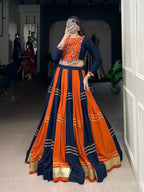 Lorenvalley Fashion Multicolor Pure Rayon Embossed Design With Gotta Patti Lace Touch Up Lehenga Choli