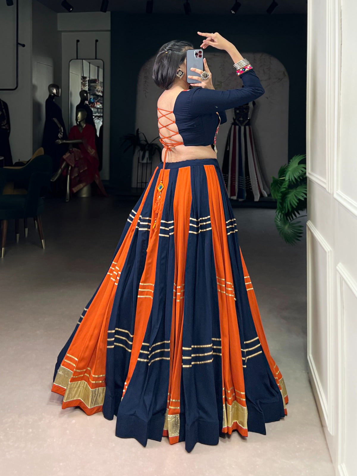 Lorenvalley Fashion Multicolor Pure Rayon Embossed Design With Gotta Patti Lace Touch Up Lehenga Choli