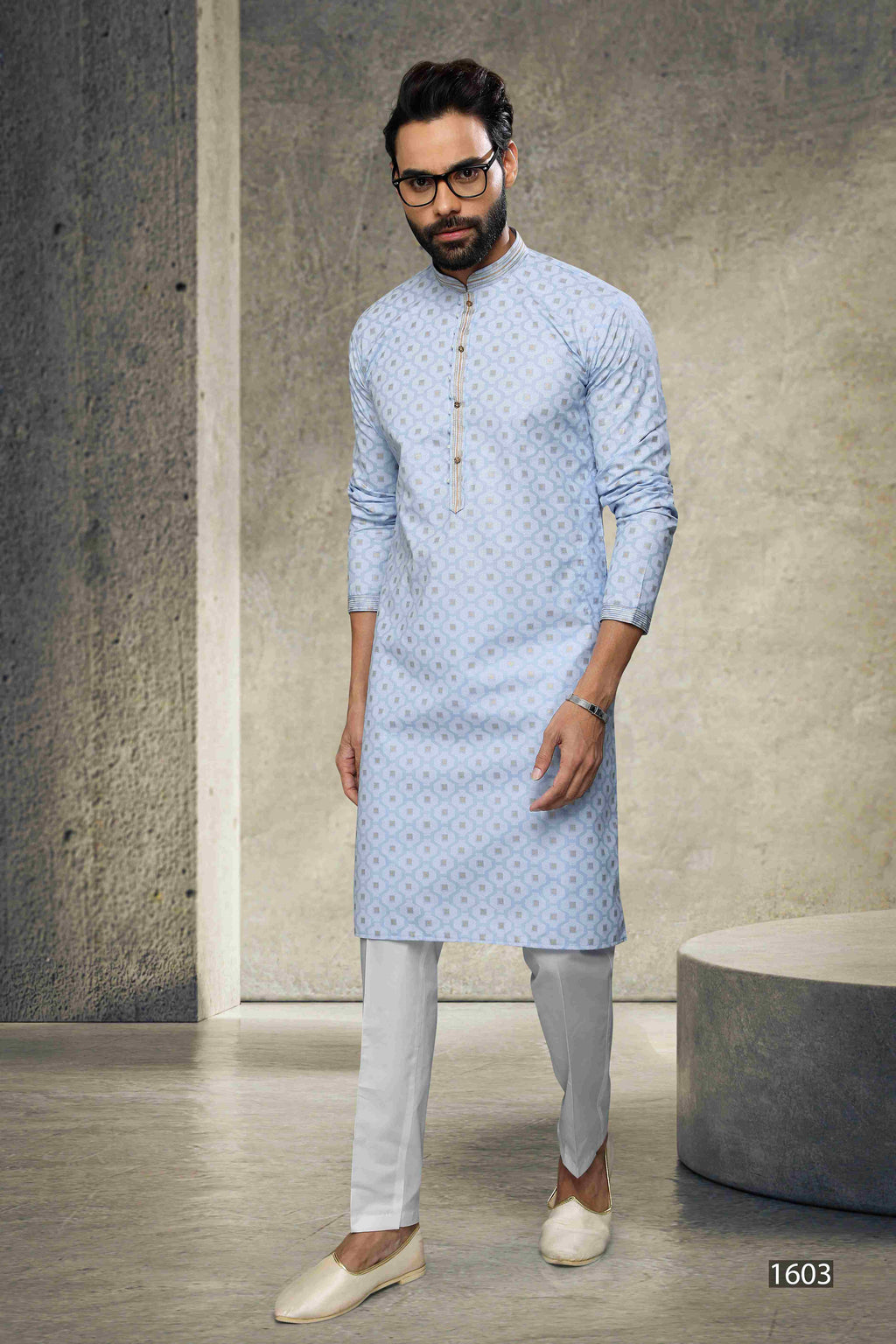 Raivat Ethnic Cotton Printed Work Kurta Pajama In Sky Blue Colour