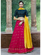 Myra Rani & Dark Green Georgette Embroidered Designer Lehenga