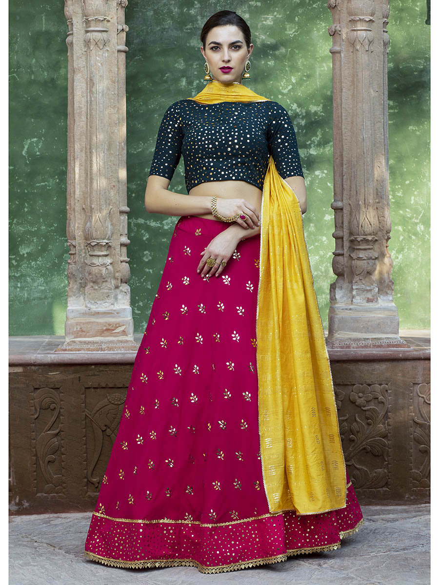 Myra Rani & Dark Green Georgette Embroidered Designer Lehenga