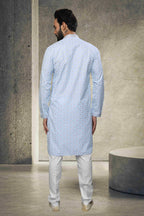 Raivat Ethnic Cotton Printed Work Kurta Pajama In Sky Blue Colour