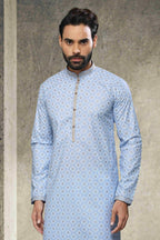 Raivat Ethnic Cotton Printed Work Kurta Pajama In Sky Blue Colour