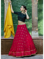 Myra Rani & Dark Green Georgette Embroidered Designer Lehenga