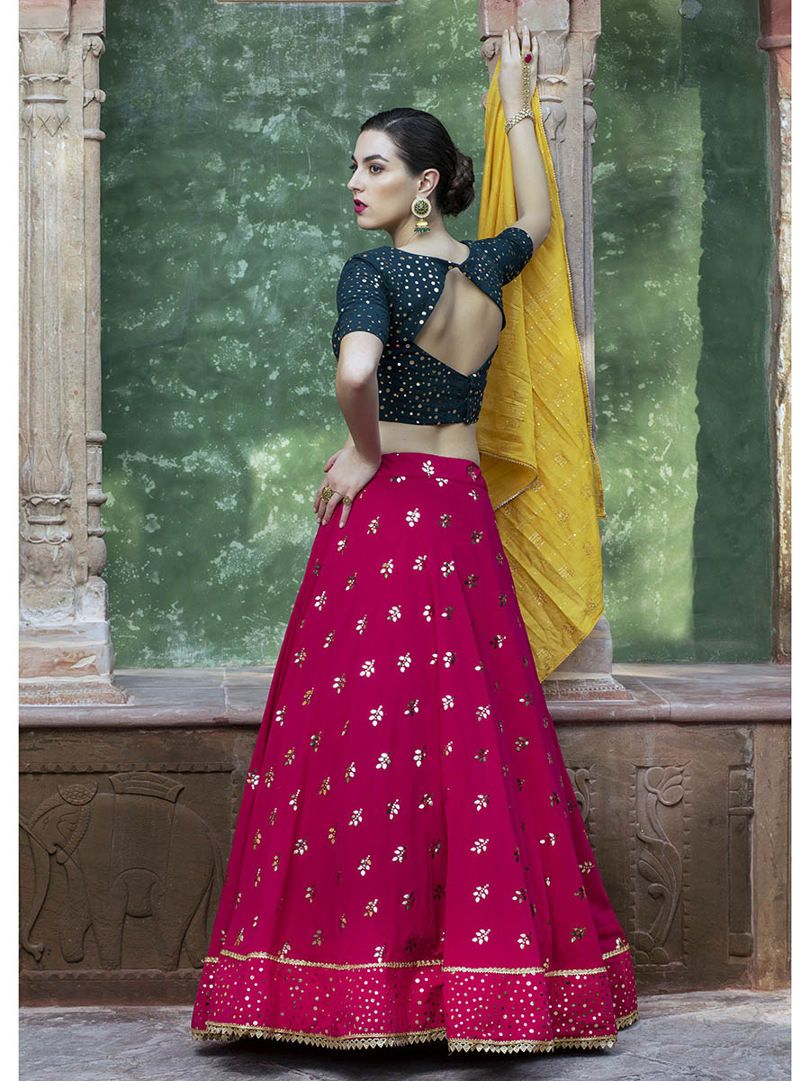 Myra Rani & Dark Green Georgette Embroidered Designer Lehenga
