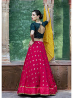 Myra Rani & Dark Green Georgette Embroidered Designer Lehenga