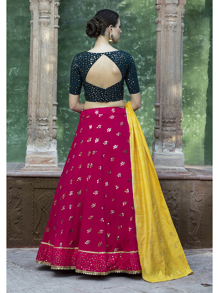 Myra Rani & Dark Green Georgette Embroidered Designer Lehenga