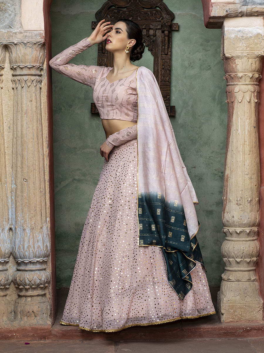 Myra Dusty Pink Georgette Embroidered Designer Lehenga