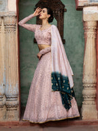 Myra Dusty Pink Georgette Embroidered Designer Lehenga