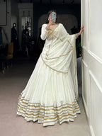 Lorenvalley Fashion White Pure Rayon Lace Touch Up Lehenga Choli with Dupatta