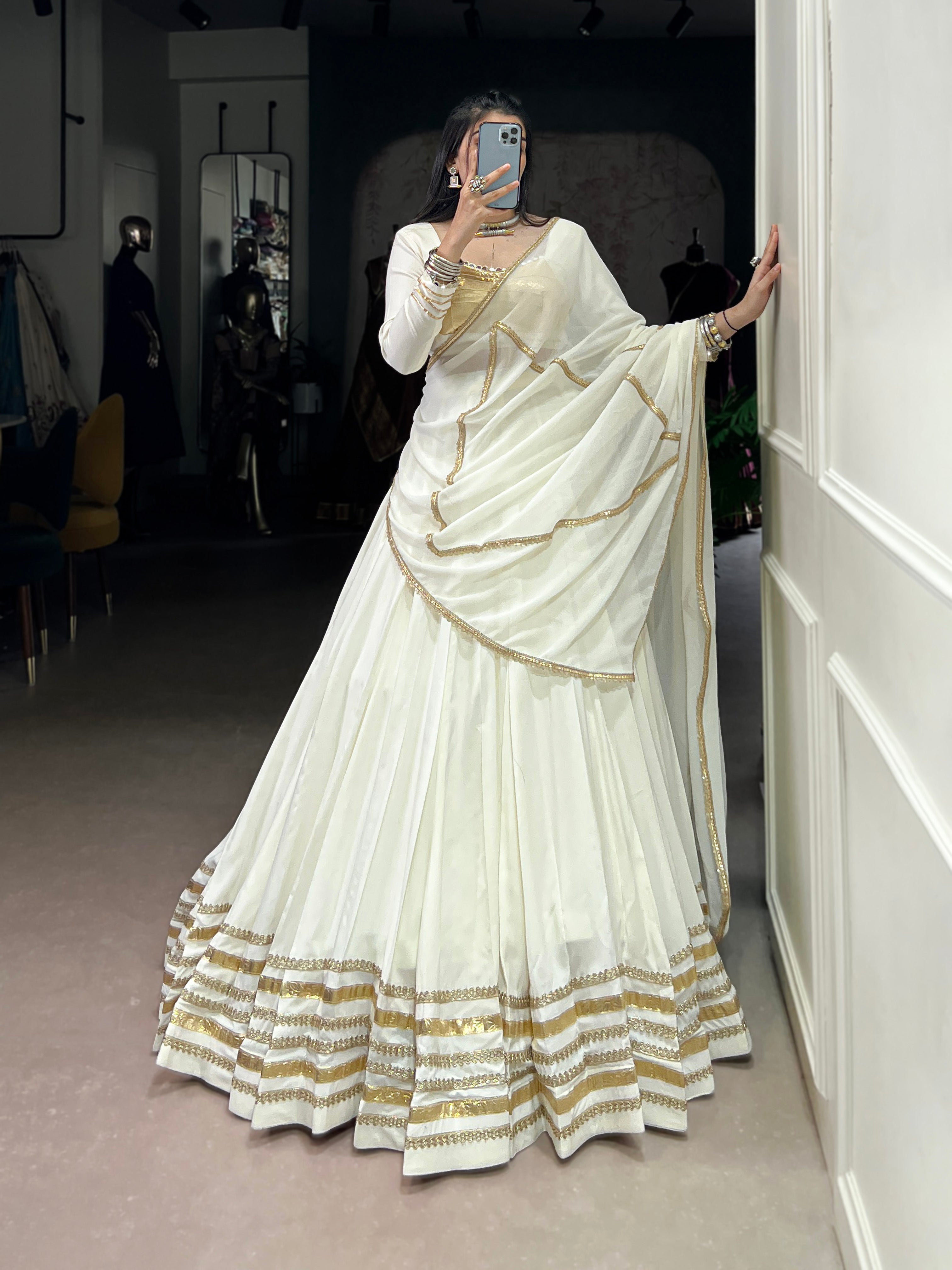 Lorenvalley Fashion White Pure Rayon Lace Touch Up Lehenga Choli with Dupatta