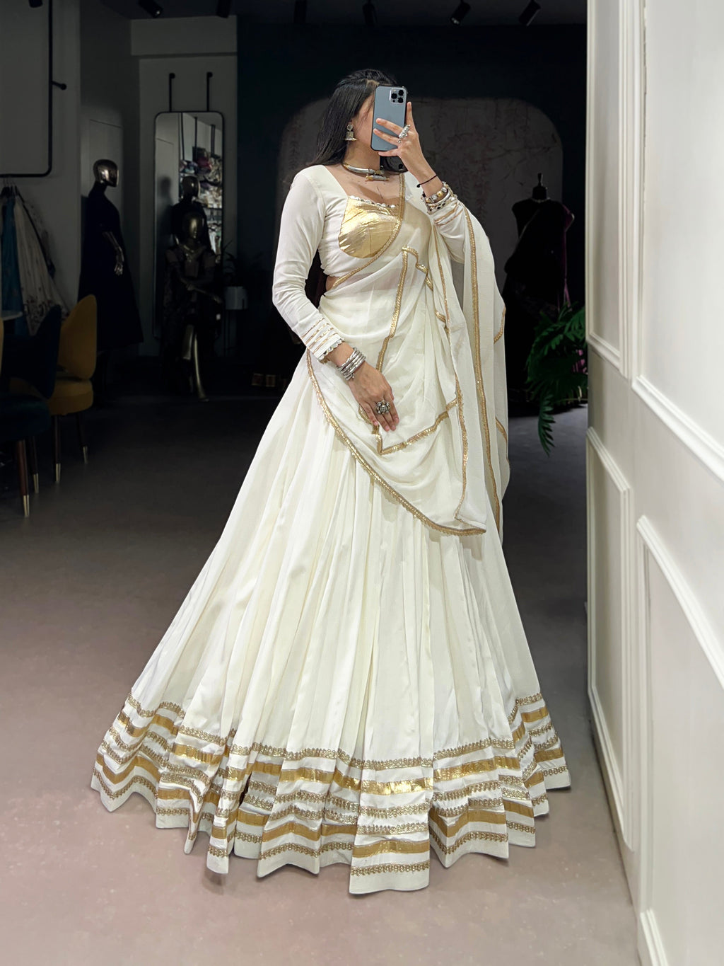 Lorenvalley Fashion White Pure Rayon Lace Touch Up Lehenga Choli with Dupatta
