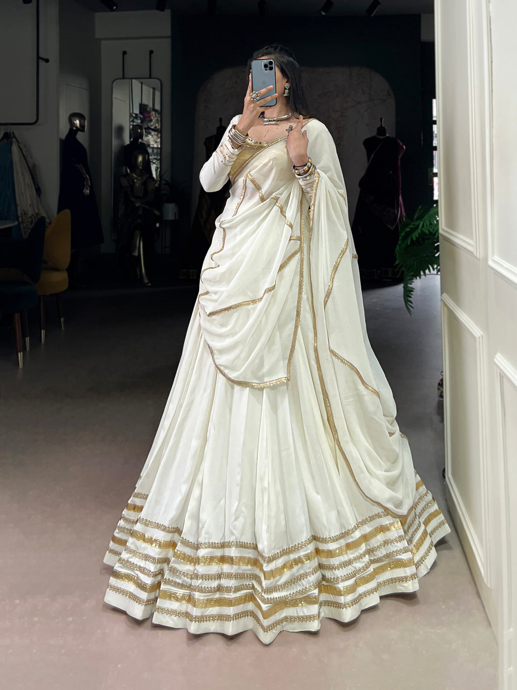 Lorenvalley Fashion White Pure Rayon Lace Touch Up Lehenga Choli with Dupatta