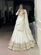 Lorenvalley Fashion White Pure Rayon Lace Touch Up Lehenga Choli with Dupatta