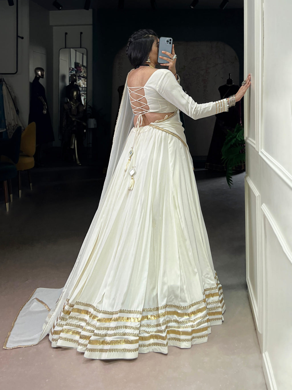 Lorenvalley Fashion White Pure Rayon Lace Touch Up Lehenga Choli with Dupatta