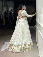 Lorenvalley Fashion White Pure Rayon Lace Touch Up Lehenga Choli with Dupatta