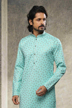 Raivat Ethnic Cotton Printed Work Kurta Pajama In Sea Green Colour