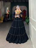 Lorenvalley Fashion Black Pure Rayon Plain With Gota Patti Touch Up Lehenga Choli with Koti