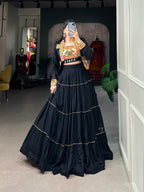 Lorenvalley Fashion Black Pure Rayon Plain With Gota Patti Touch Up Lehenga Choli with Koti