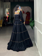 Lorenvalley Fashion Black Pure Rayon Plain With Gota Patti Touch Up Lehenga Choli with Koti