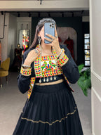 Lorenvalley Fashion Black Pure Rayon Plain With Gota Patti Touch Up Lehenga Choli with Koti