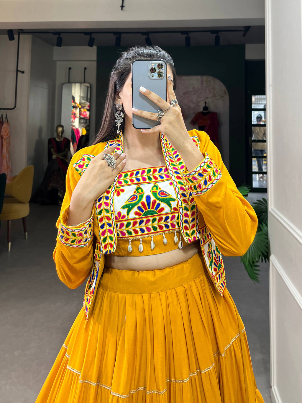 Lorenvalley Fashion Mustard Pure Rayon Plain With Gota Patti Touch Up Lehenga Choli with Koti