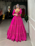 Lorenvalley Fashion Pink Pure Rayon Plain With Gota Patti Touch Up Lehenga Choli with Koti