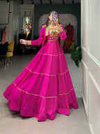Lorenvalley Fashion Pink Pure Rayon Plain With Gota Patti Touch Up Lehenga Choli with Koti