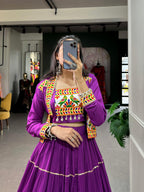 Lorenvalley Fashion Purple Pure Rayon Plain With Gota Patti Touch Up Lehenga Choli with Koti