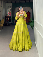 Lorenvalley Fashion Parotgreen Pure Rayon Plain With Gota Patti Touch Up Lehenga Choli with Koti