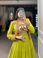 Lorenvalley Fashion Parotgreen Pure Rayon Plain With Gota Patti Touch Up Lehenga Choli with Koti