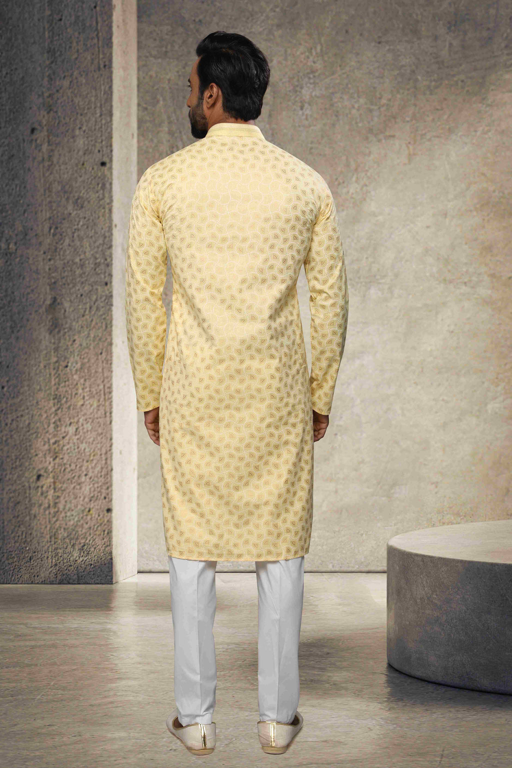 Raivat Ethnic Cotton Printed Work Kurta Pajama In Yellow Colour