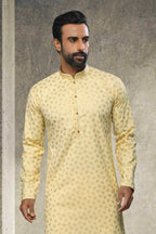 Raivat Ethnic Cotton Printed Work Kurta Pajama In Yellow Colour