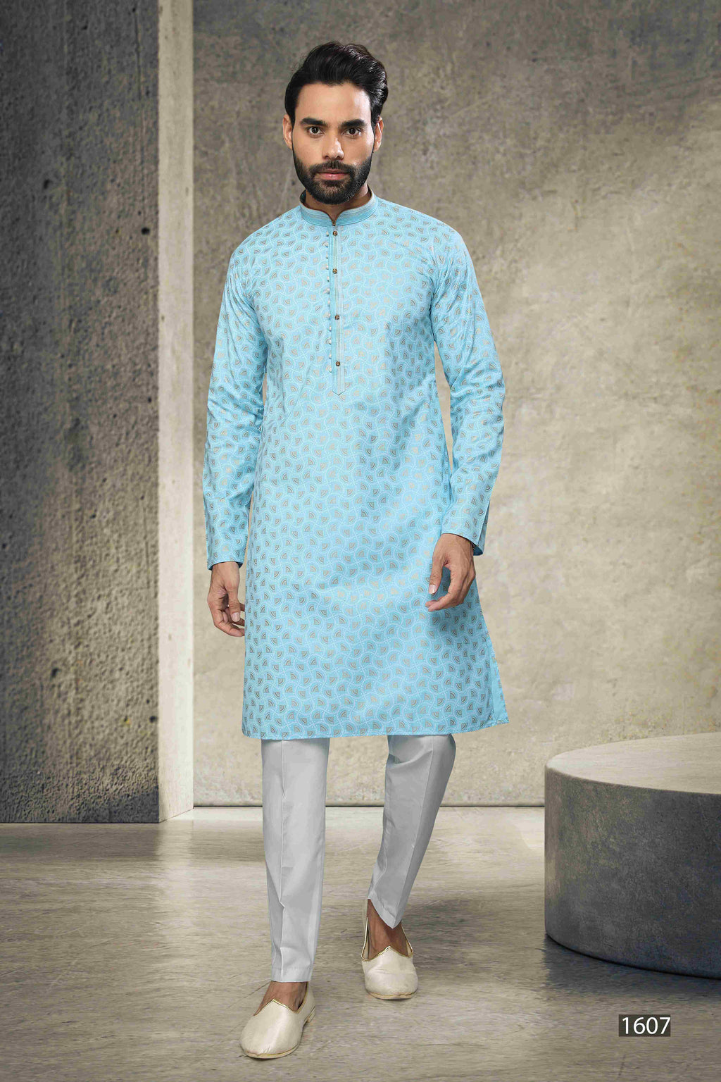 Raivat Ethnic Cotton Printed Work Kurta Pajama In Sky Blue Colour