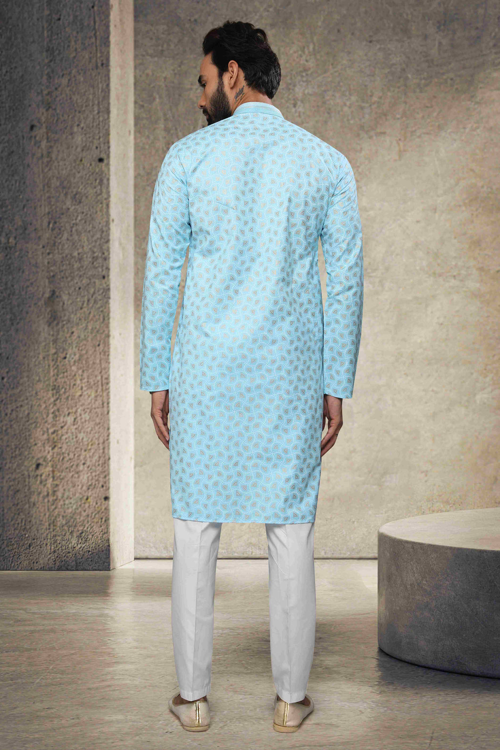 Raivat Ethnic Cotton Printed Work Kurta Pajama In Sky Blue Colour