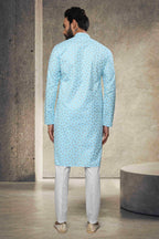 Raivat Ethnic Cotton Printed Work Kurta Pajama In Sky Blue Colour