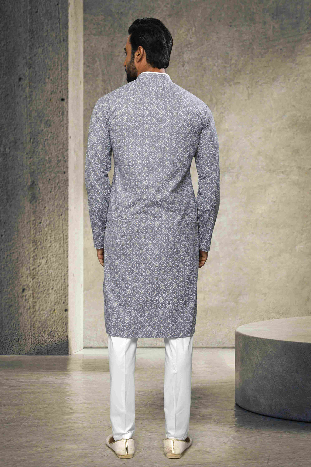 Raivat Ethnic Cotton Printed Work Kurta Pajama In Grey Colour
