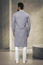 Raivat Ethnic Cotton Printed Work Kurta Pajama In Grey Colour