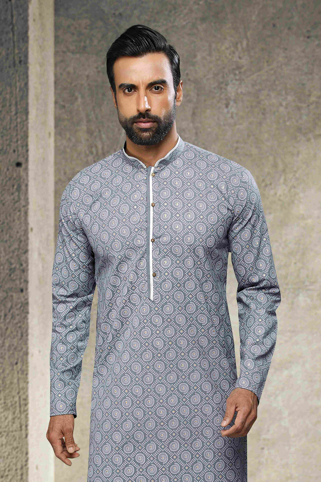 Raivat Ethnic Cotton Printed Work Kurta Pajama In Grey Colour