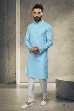 Raivat Ethnic Cotton Printed Work Kurta Pajama In Sky Blue Colour