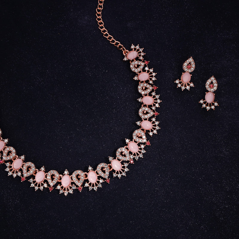 Tehzeeb Creations Baby Pink Colour Ad Studded Necklace Jewellery Set With Matching Earrings For Women And Girls