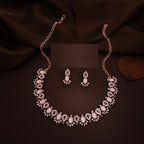 Tehzeeb Creations Baby Pink Colour Ad Studded Necklace Jewellery Set With Matching Earrings For Women And Girls
