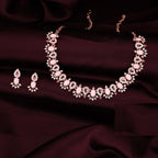 Tehzeeb Creations Baby Pink Colour Ad Studded Necklace Jewellery Set With Matching Earrings For Women And Girls